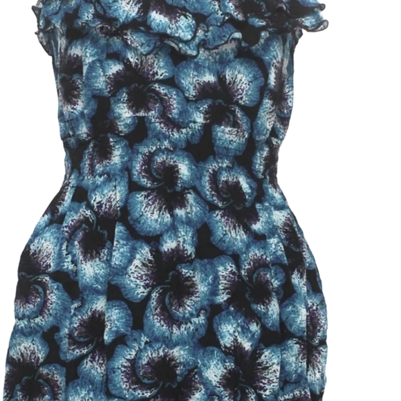 Elle Women's Ruffled Double Layered Turquoise Floral Print Strapless Mini Dress - Picture 7 of 11
